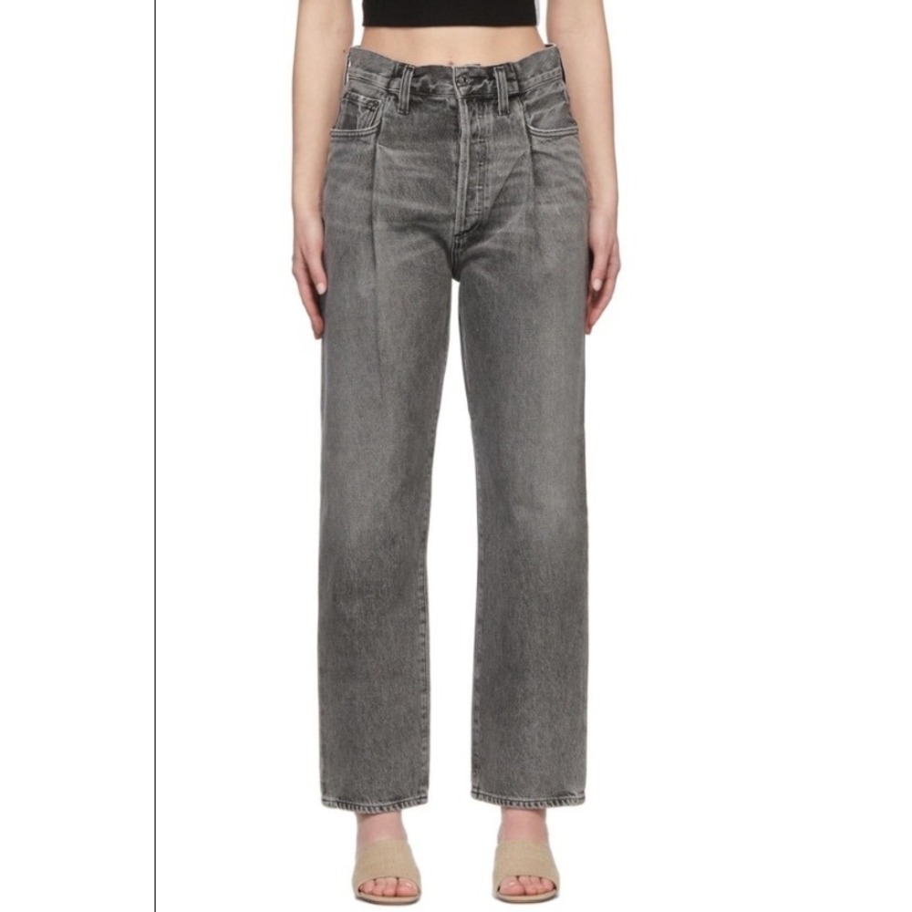 NWT AGOLDE High Rise Fold Waistband Jeans Straight Wide Leg Charcoal Wash 27 - Picture 1 of 12